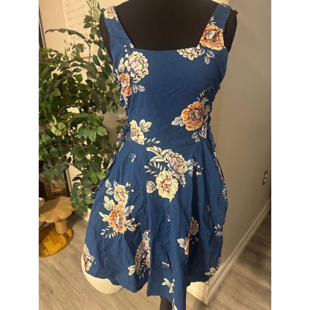 Charlotte Ruse Blue Y2K Lace Up Back Fit Flare Dress Small Butterfly Tulle